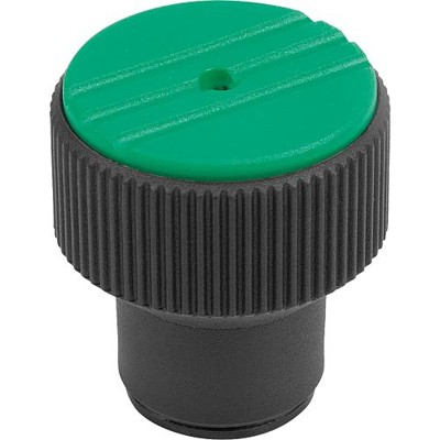 KIPP - DREHMOMENT-RÄNDELKNOPF GR.3 D=M08, THERMOPLAST SCHWARZGRAU RAL7021, KOMP:STAHL, DECKEL:GRÜN RAL6032