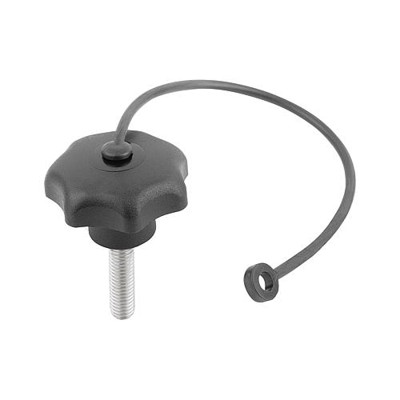 KIPP - STERNGRIFF ÄHNLICH DIN6336 MIT SICHERUNGSBAND D=M12X40, D1=50 H=32, FORM:LS, THERMOPLAST SCHWARZ,